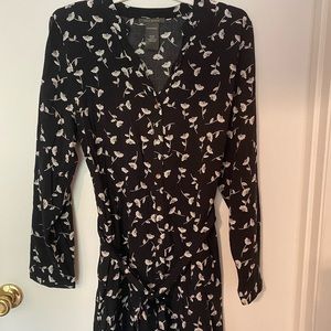 Black and white floral dress with tie around waist